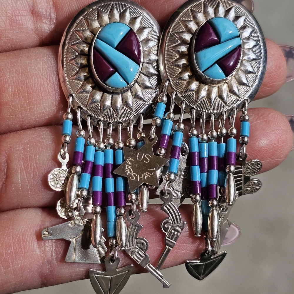 Cobble Inlay Dangle Earrings Sterling